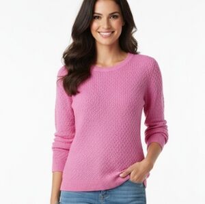 Talbots Sweater Pink Lambswool Blend Textured Lightweight Notched Sides Stretchy